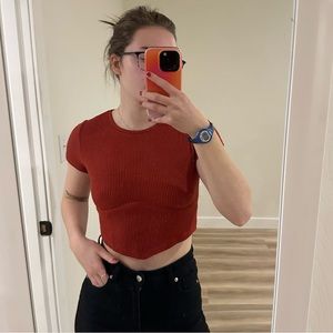 PacSun Burnt Orange/Red Crop Short Sleeve Shirt